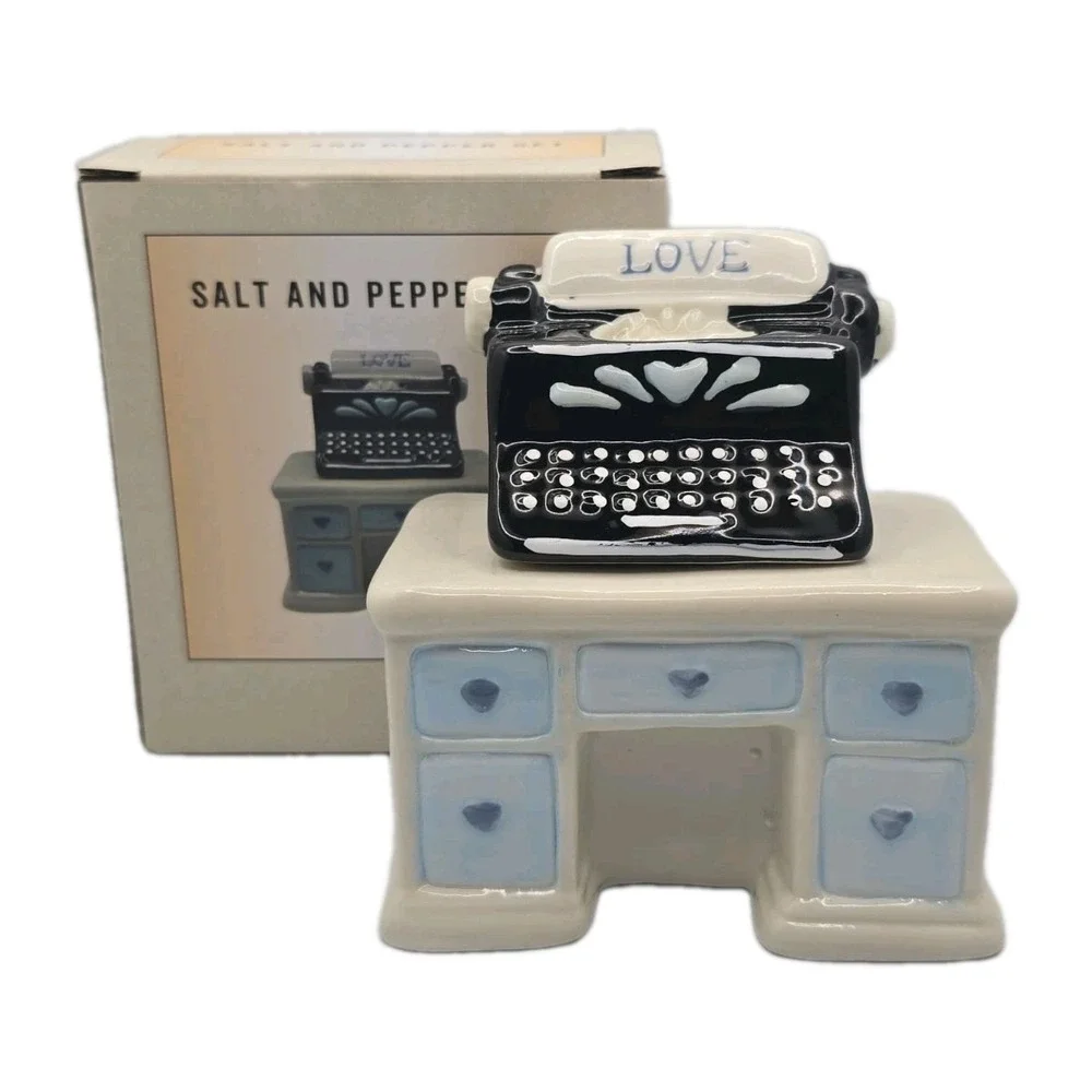 Cracker Barrel Salt & Pepper Set Typewriter & Desk Ceramic New U260